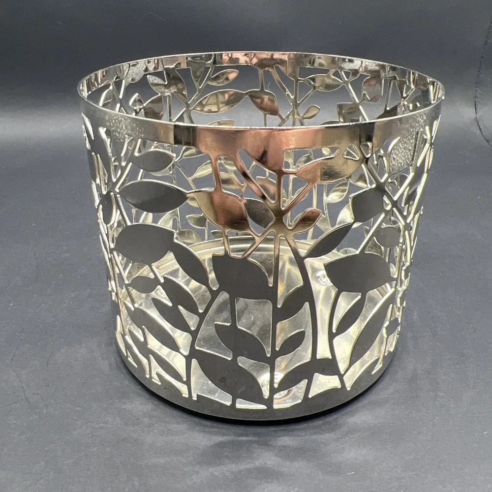 Bath & Body Works Botanical Bling Silver Vines Leaves 3-Wick Candle Holder